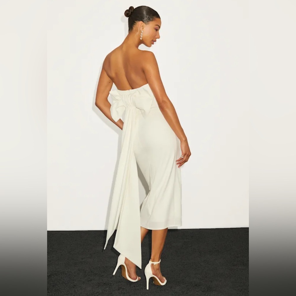 Lulus Fabulous Phenomenon White Strapless Bow Midi Dress Sz Large